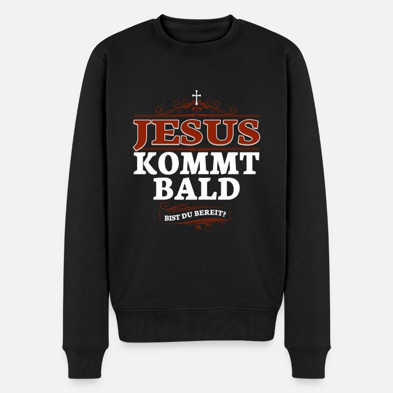 Jesus Christus kommt bald. Bist du bereit? - Männer Premium Bio Pullover - Schwarz