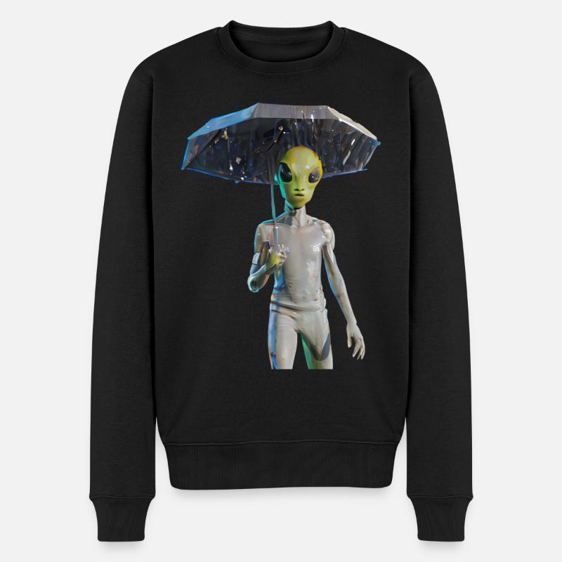 Alien mit Regenschirm - Männer Premium Bio Pullover - Schwarz