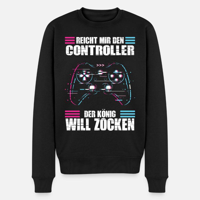 Reichet mir den Controller König will zocken - Männer Premium Bio Pullover - Schwarz