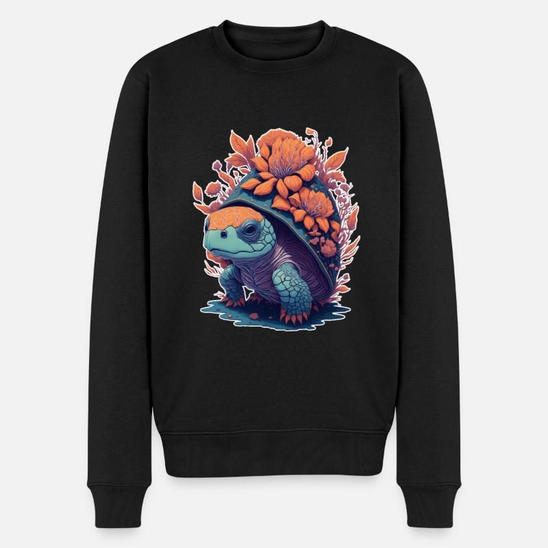 Motif Floral Tortue - Pull Premium bio Homme - noir