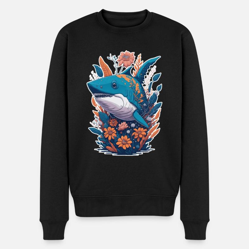 Hai Blumen - Männer Premium Bio Pullover - Schwarz