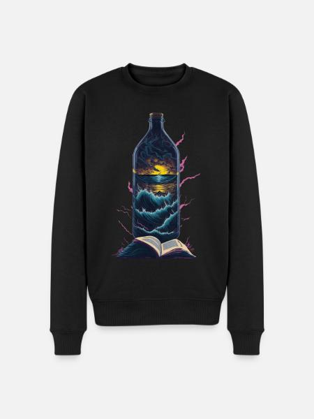 Books Reading Bottle Beach Motif - Men's Premium Organic Jumper - black