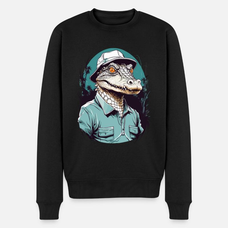 Krokodil Golfer Golfspieler Design - Männer Premium Bio Pullover - Schwarz