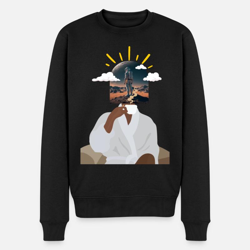 Kaffee und Astronaut - Männer Premium Bio Pullover - Schwarz
