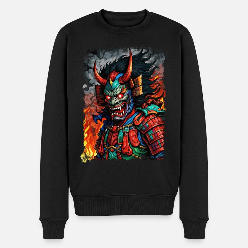 Devil Oni Maske - Männer Premium Bio Pullover - Schwarz