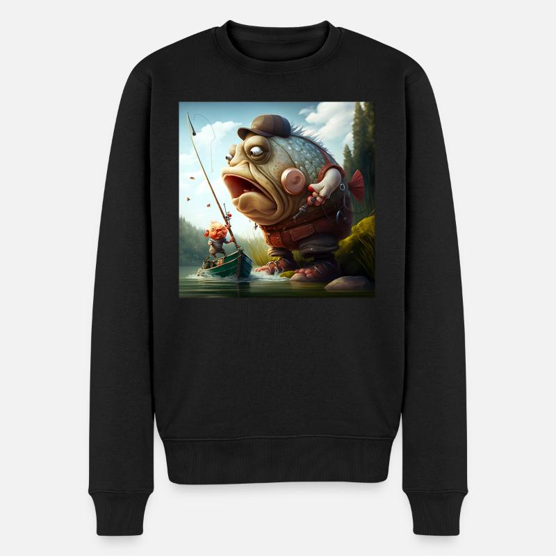 Angler Karikatur - Männer Premium Bio Pullover - Schwarz