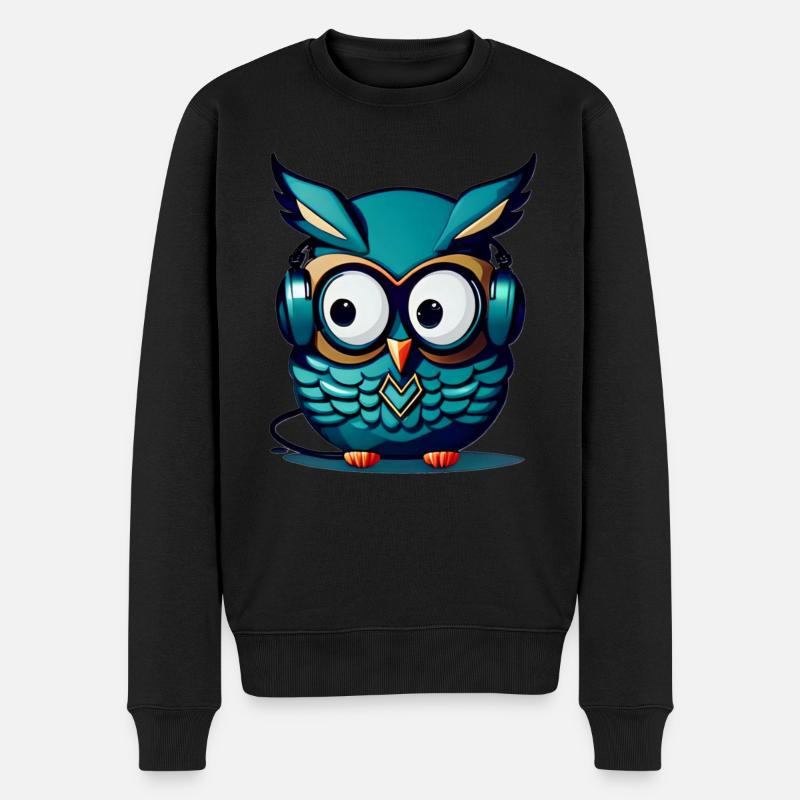 Eule türkis Kopfhörer - Männer Premium Bio Pullover - Schwarz