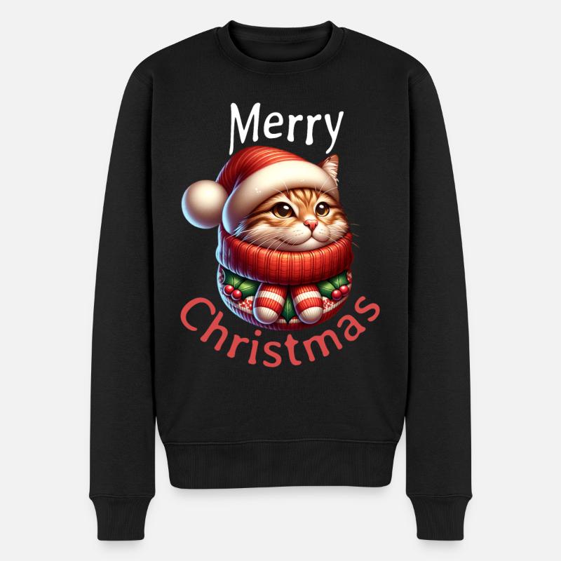 Weihnachten Katze Frohe Weihnachten - Männer Premium Bio Pullover - Schwarz