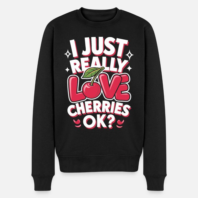 Kirsche Kirschen Früchte Essen - Männer Premium Bio Pullover - Schwarz