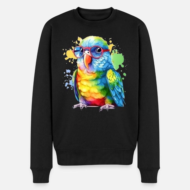 Perroquet cool coloré avec des lunettes - Pull Premium bio Homme - noir