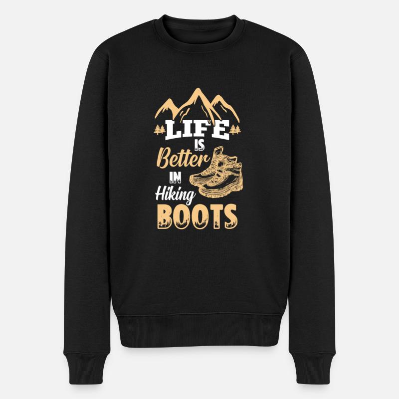 Life Is Better In Hiking Boots Wandern Wanderer - Männer Premium Bio Pullover - Schwarz