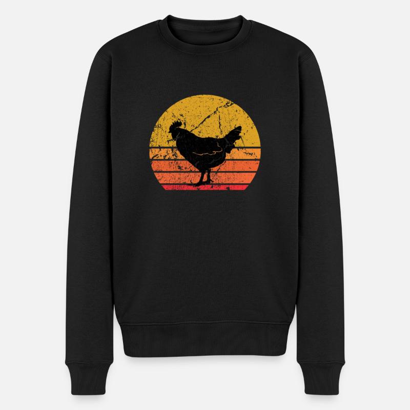 Retro Sonne Hühner Hahn Vogel Geschenk - Männer Premium Bio Pullover - Schwarz