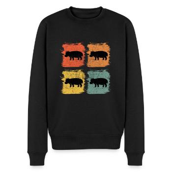 Hippo Flusspferd Retro Pop Art Geschenk - Männer Premium Bio Pullover - Schwarz - Vorne - Nico (187cm)