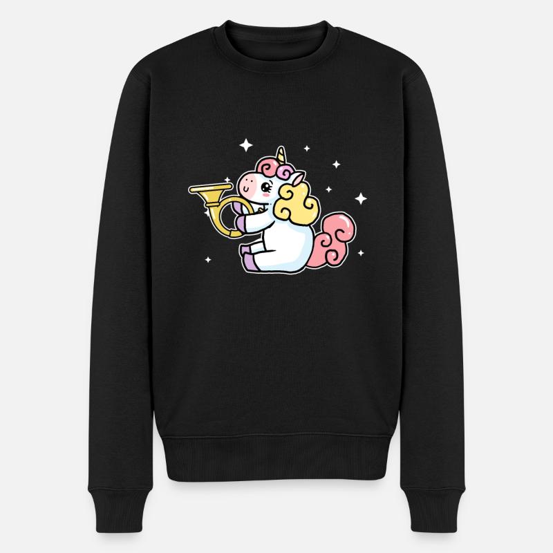 Süßes Einhorn Spielt Waldhorn Horn Liebhaber - Männer Premium Bio Pullover - Schwarz
