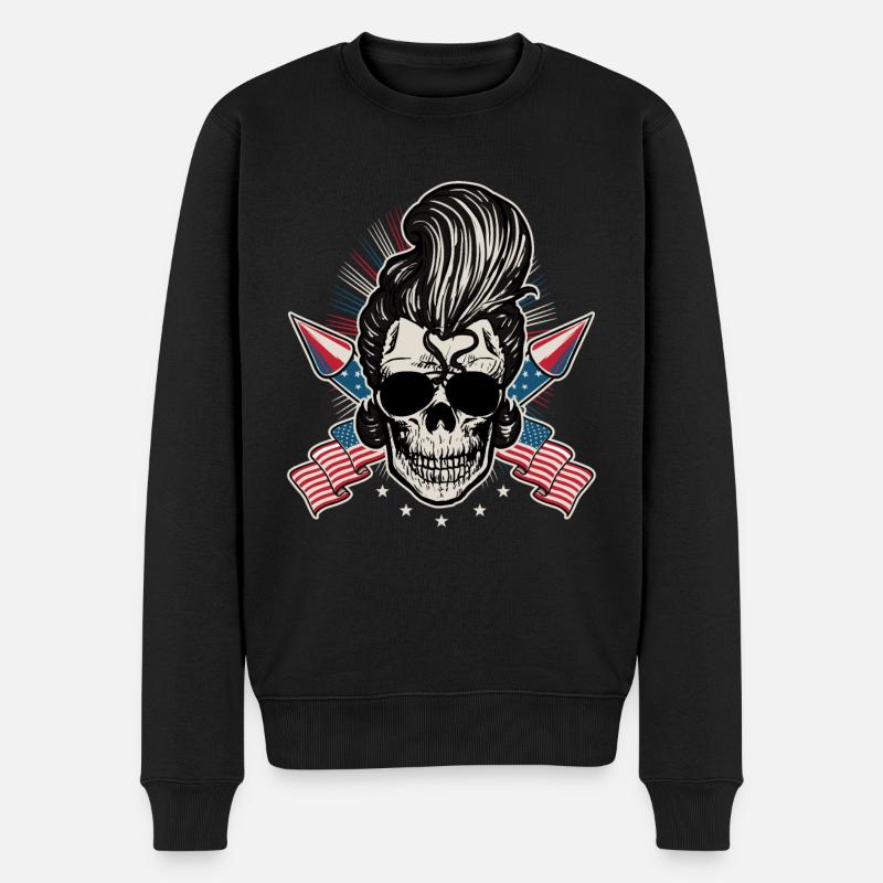 USA Flagge Rock n Roll Rockabilly Schädel - Männer Premium Bio Pullover - Schwarz