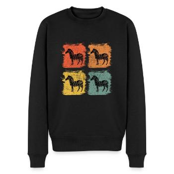Zebra Retro Pop Art Geschenk - Männer Premium Bio Pullover - Schwarz - Vorne - Nico (187cm)