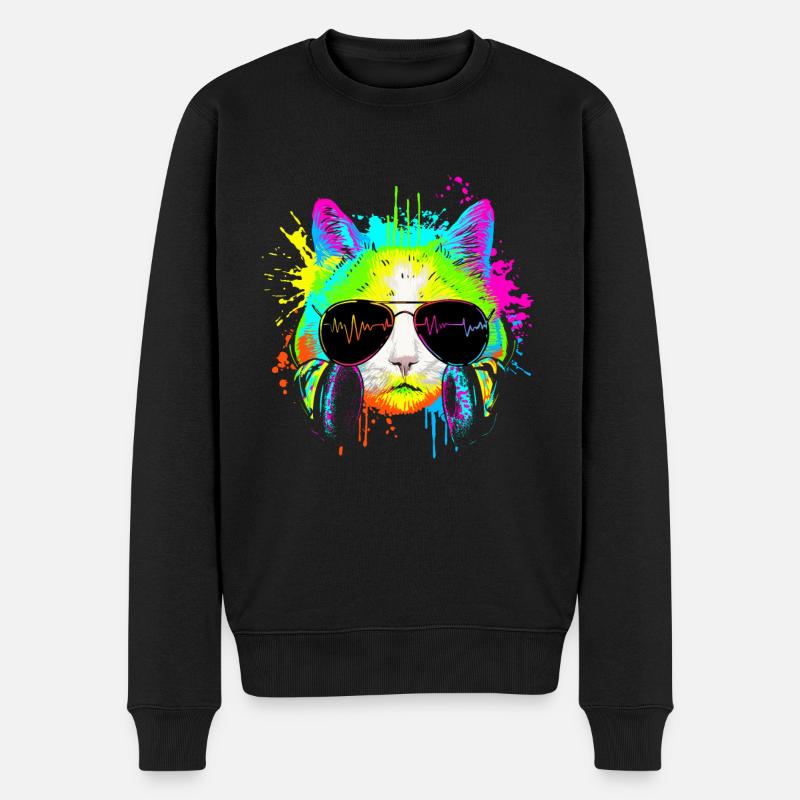 Drôle de chaton Rainbow Rave Musique DJ Cat - Pull Premium bio Homme - noir