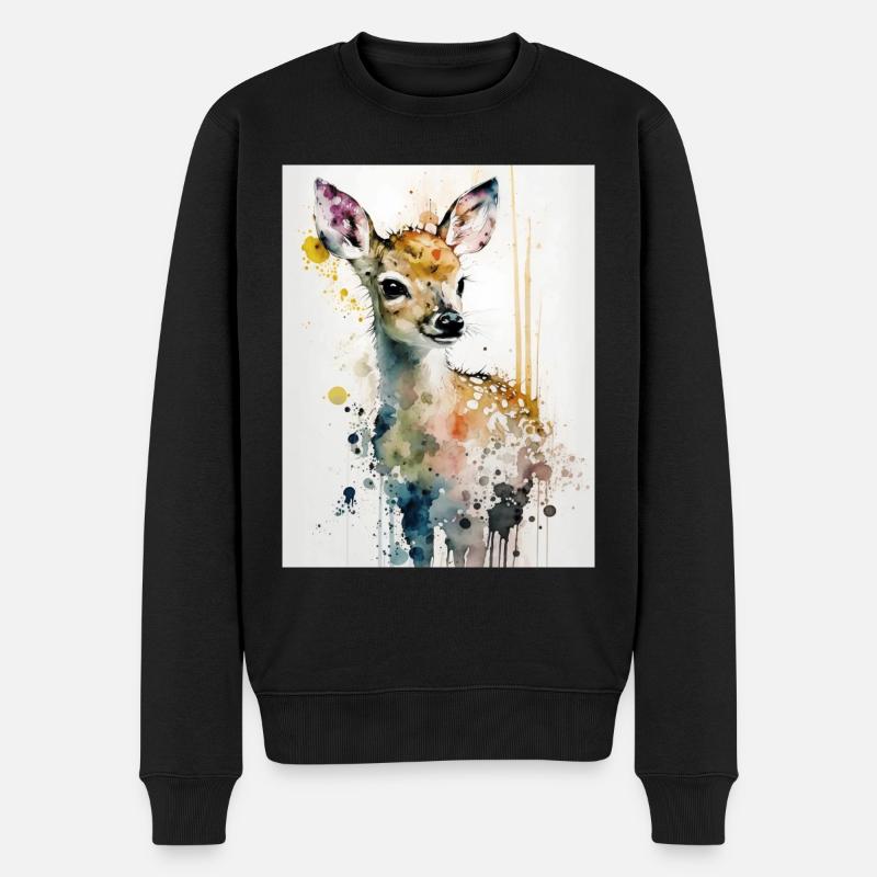 Niedlicher Hirsch im Aquarellstil - Männer Premium Bio Pullover - Schwarz