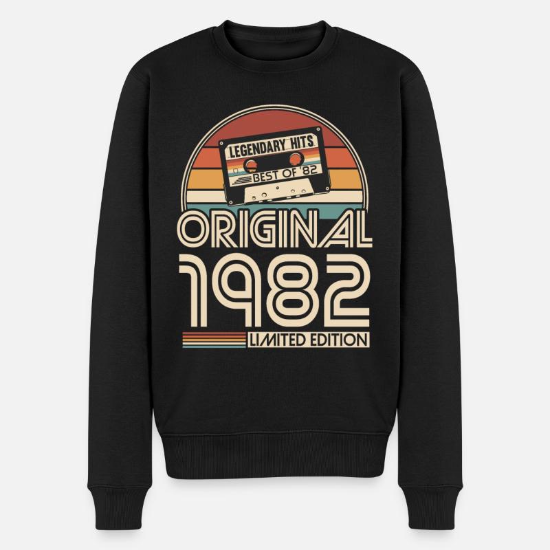 1982 Jahrgang geboren Retro Vintage Geburtstag - Männer Premium Bio Pullover - Schwarz