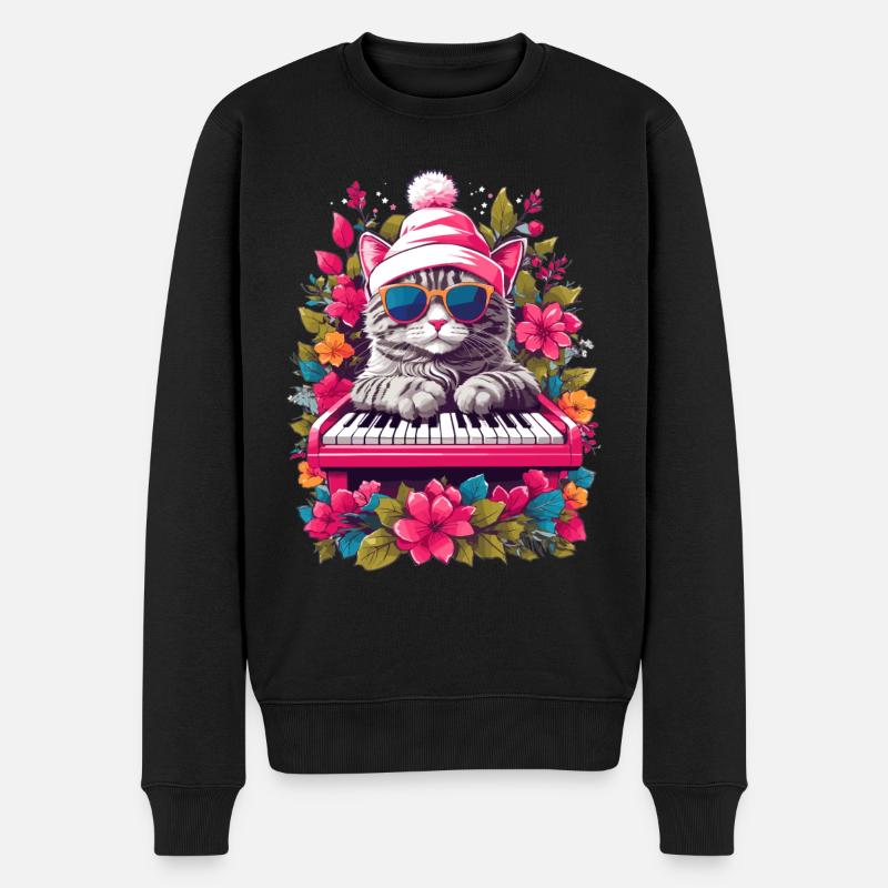 Chat mignon avec piano - Pull Premium bio Homme - noir