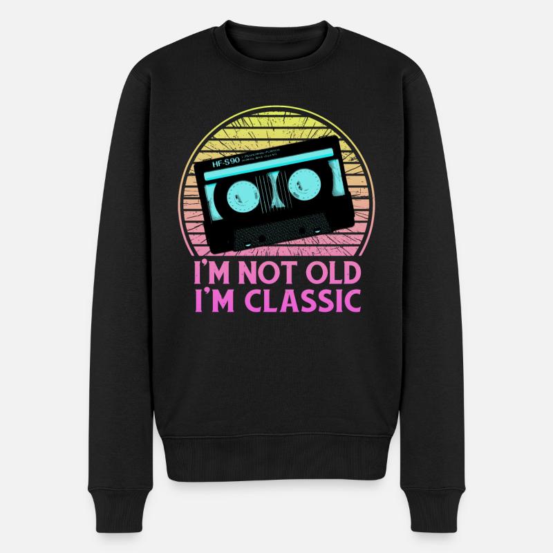 i am not old i am classic Retro Vintage Tape - Männer Premium Bio Pullover - Schwarz