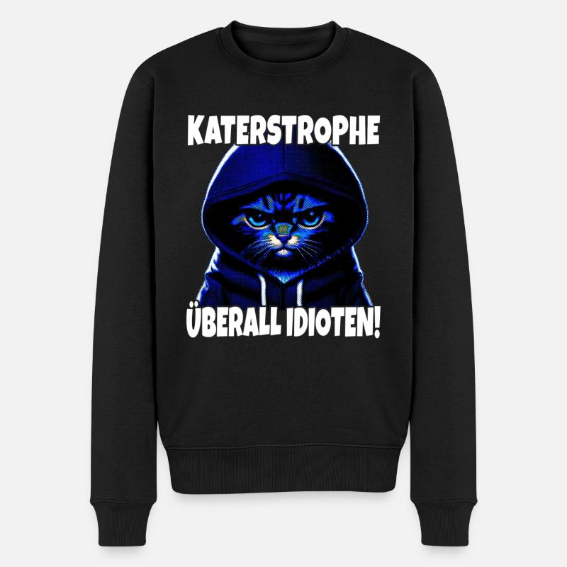 Katze Katastrophe Katerstrophe Lustig Spruch - Männer Premium Bio Pullover - Schwarz