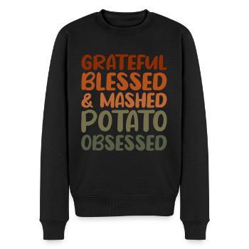 Grateful and Mashed Potato Obsessed - Men's Premium Organic Jumper - black - Front - Nico (187cm)