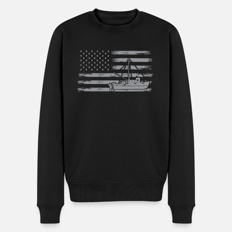 Fishing Cutter Drapeau des États-Unis - Pull Premium bio Homme - noir