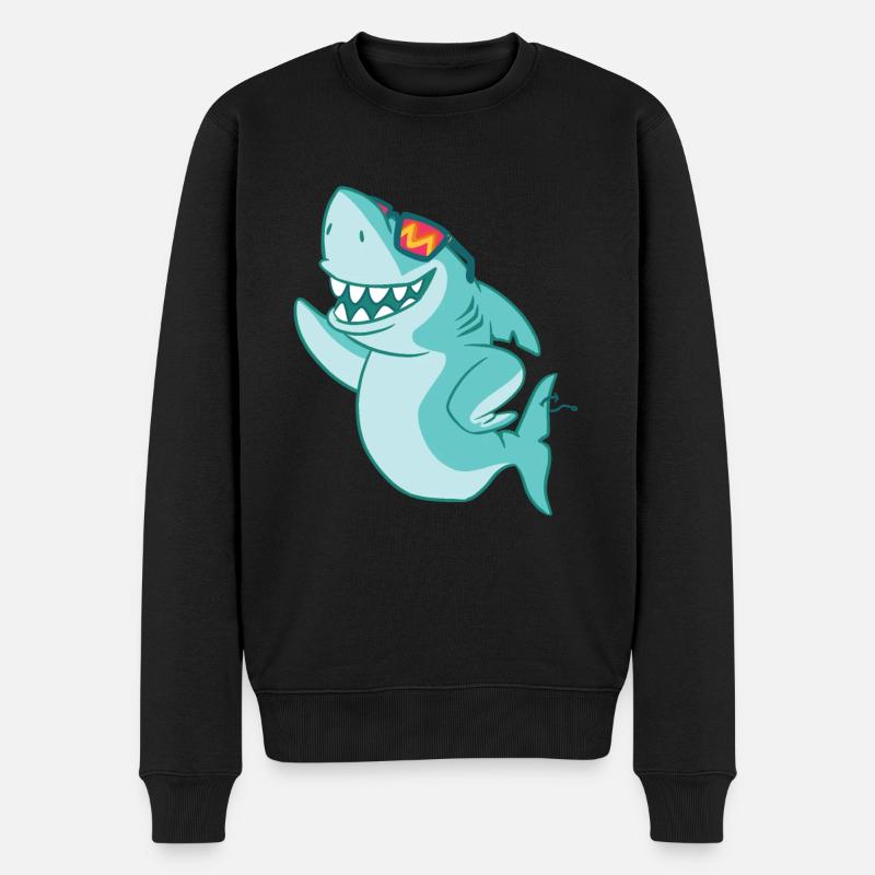 Requin cool avec lunettes de soleil - Pull Premium bio Homme - noir
