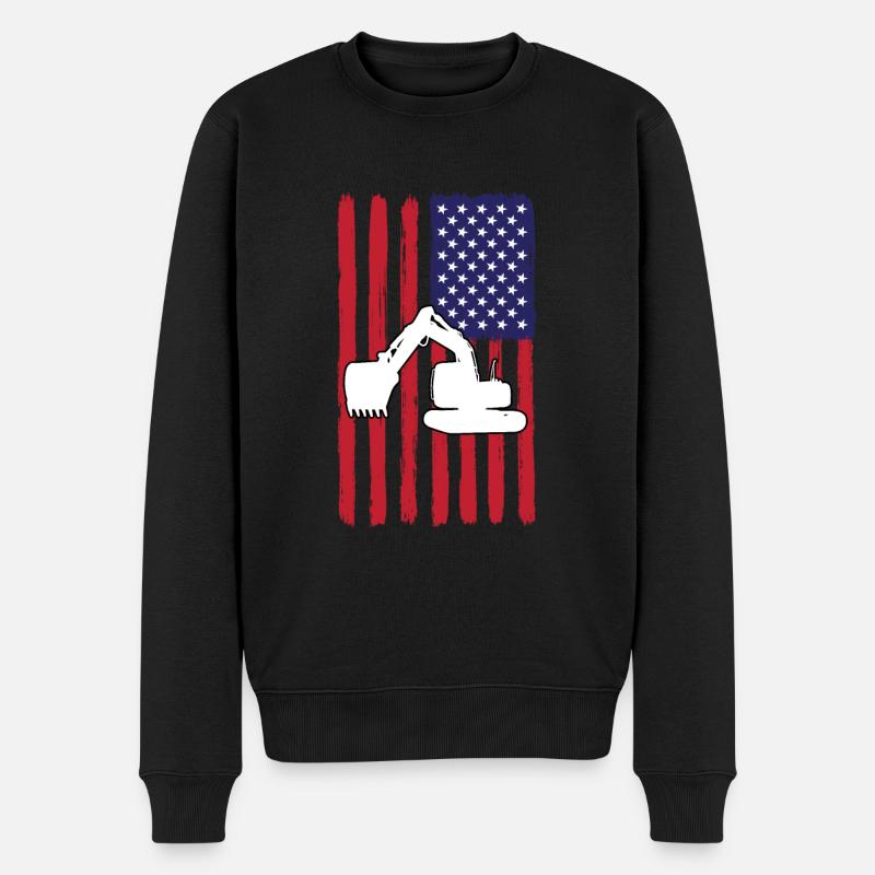 USA Fahne Baggerfahrer - Männer Premium Bio Pullover - Schwarz