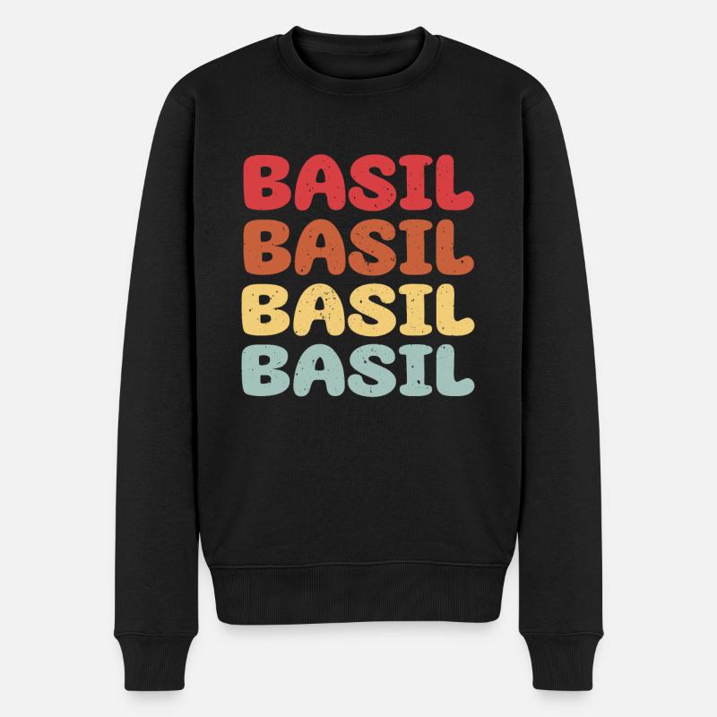 Basilikum Schriftsatz - Männer Premium Bio Pullover - Schwarz