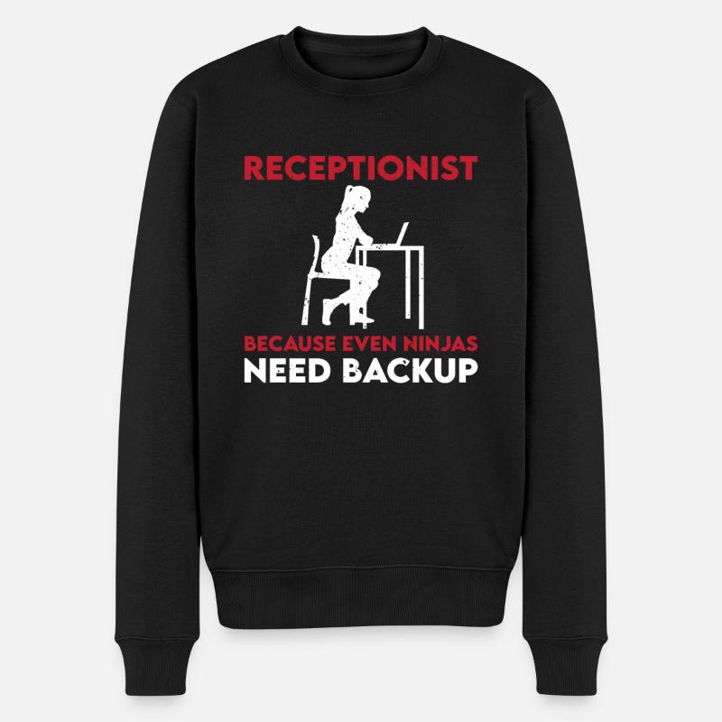 Lustige Rezeptionistin Spruch - Männer Premium Bio Pullover - Schwarz