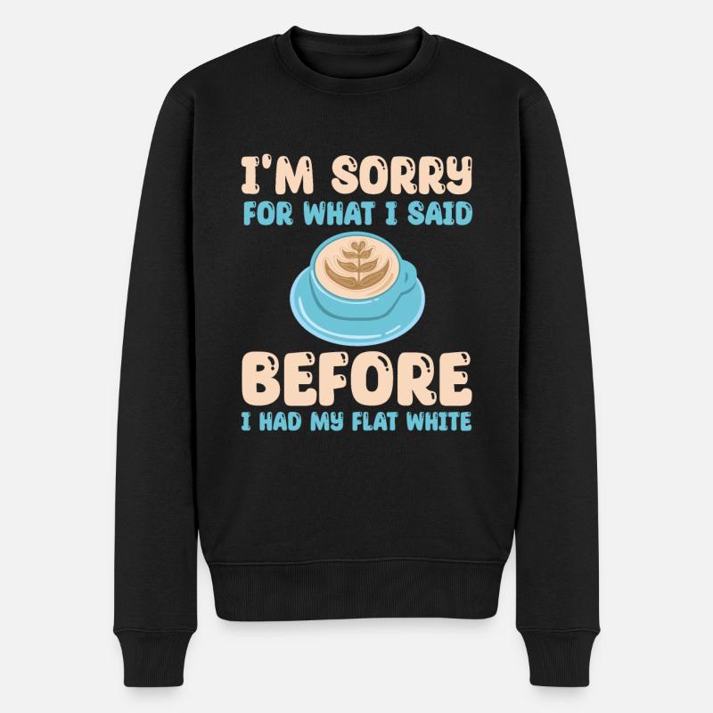 Lustiges Flat White Kaffee Outfit - Männer Premium Bio Pullover - Schwarz