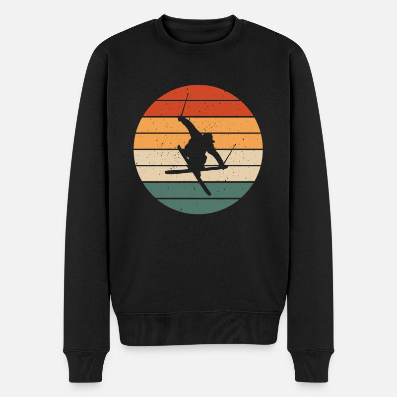 Retro Freestyle Ski Design - Männer Premium Bio Pullover - Schwarz