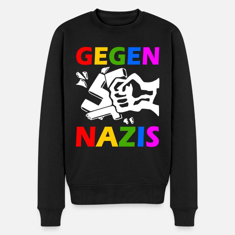 Gegen nazis - Männer Premium Bio Pullover - Schwarz