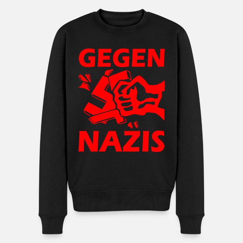Gegen nazis - Männer Premium Bio Pullover - Schwarz
