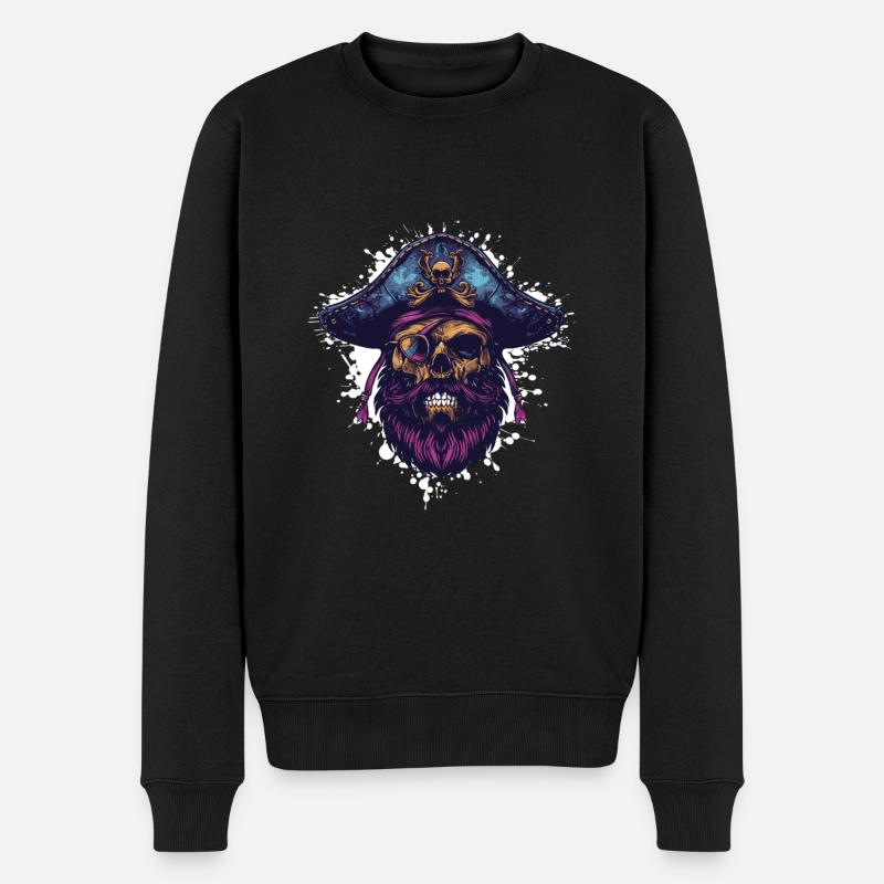 Pirat Totenkopf Kapitän - Männer Premium Bio Pullover - Schwarz