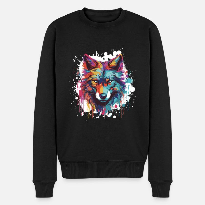 Tête de Pop Art Animal Loup - Pull Premium bio Homme - noir