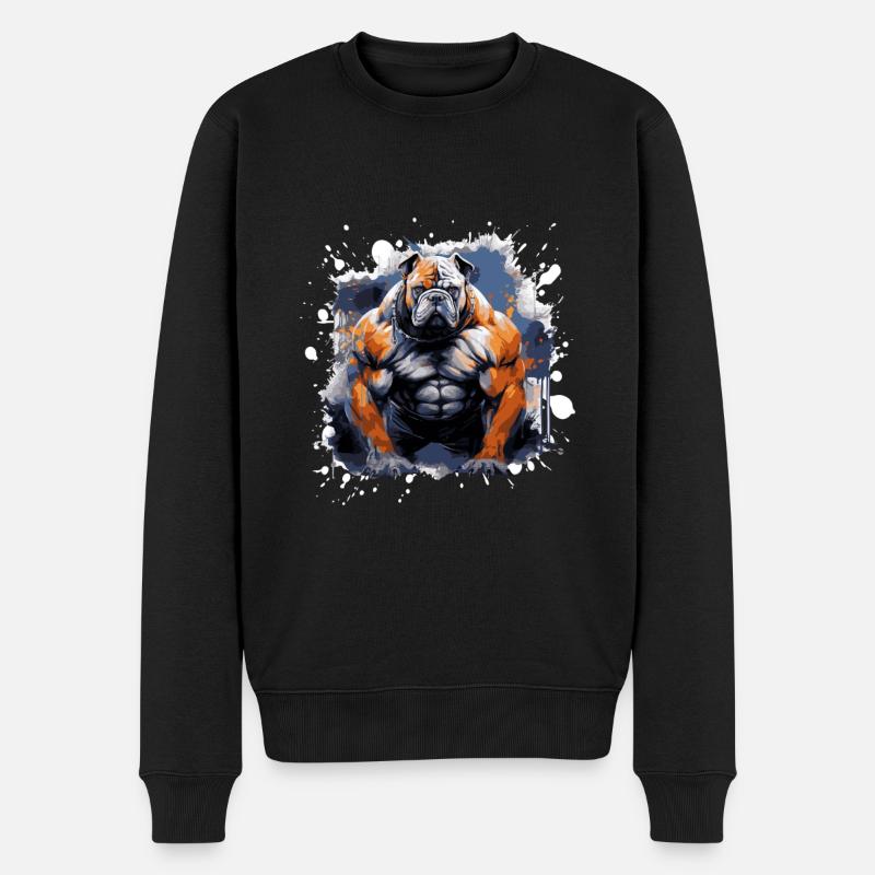 Bulldog Chien Muscles Combattant - Pull Premium bio Homme - noir