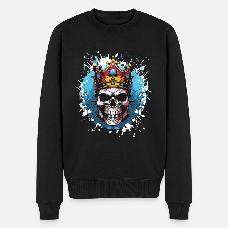 Crâne Roi Couronne Squelette - Pull Premium bio Homme - noir