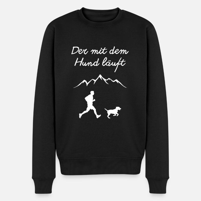 Der mit dem Hund läuft - Männer Premium Bio Pullover - Schwarz