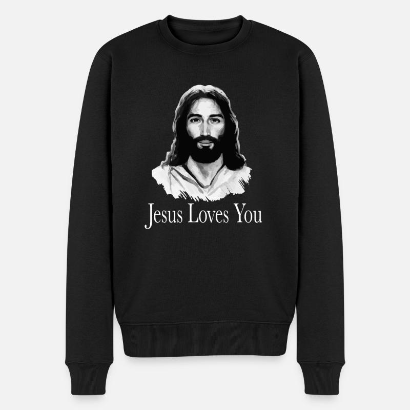 Jesus loves you - Männer Premium Bio Pullover - Schwarz