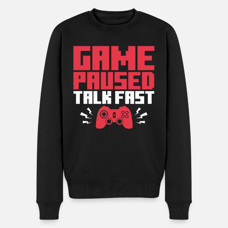 Game Paused Talk Fast - Männer Premium Bio Pullover - Schwarz
