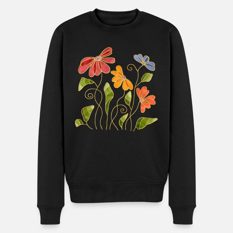 Blumen - Männer Premium Bio Pullover - Schwarz