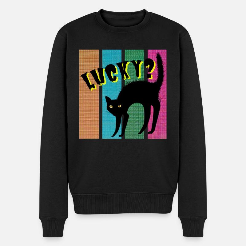 Lucky? cat - Männer Premium Bio Pullover - Schwarz