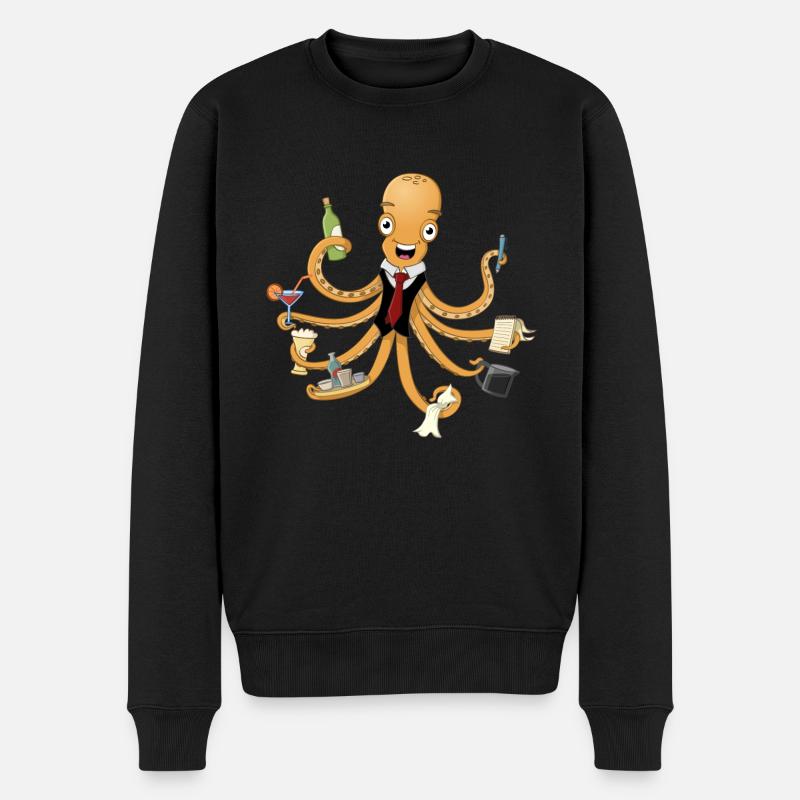 Der fröhliche Oktopus-Kellner. - Männer Premium Bio Pullover - Schwarz