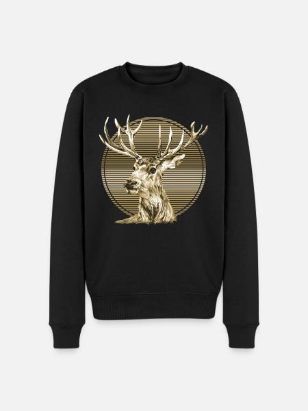 Hirsch - Männer Premium Bio Pullover - Schwarz
