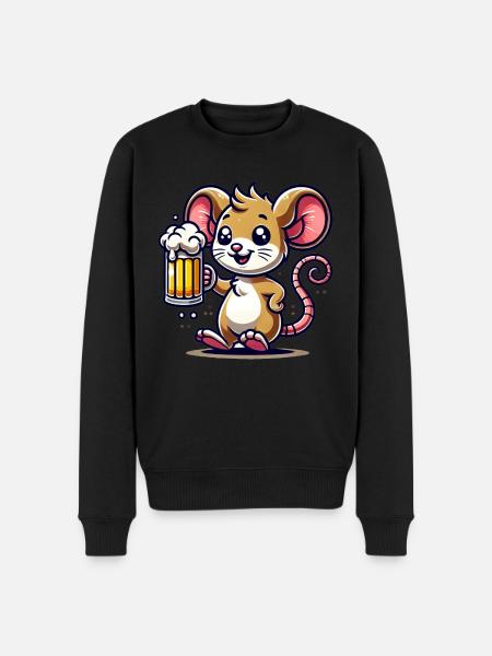 Cute Mouse Drinking Beer - Männer Premium Bio Pullover - Schwarz