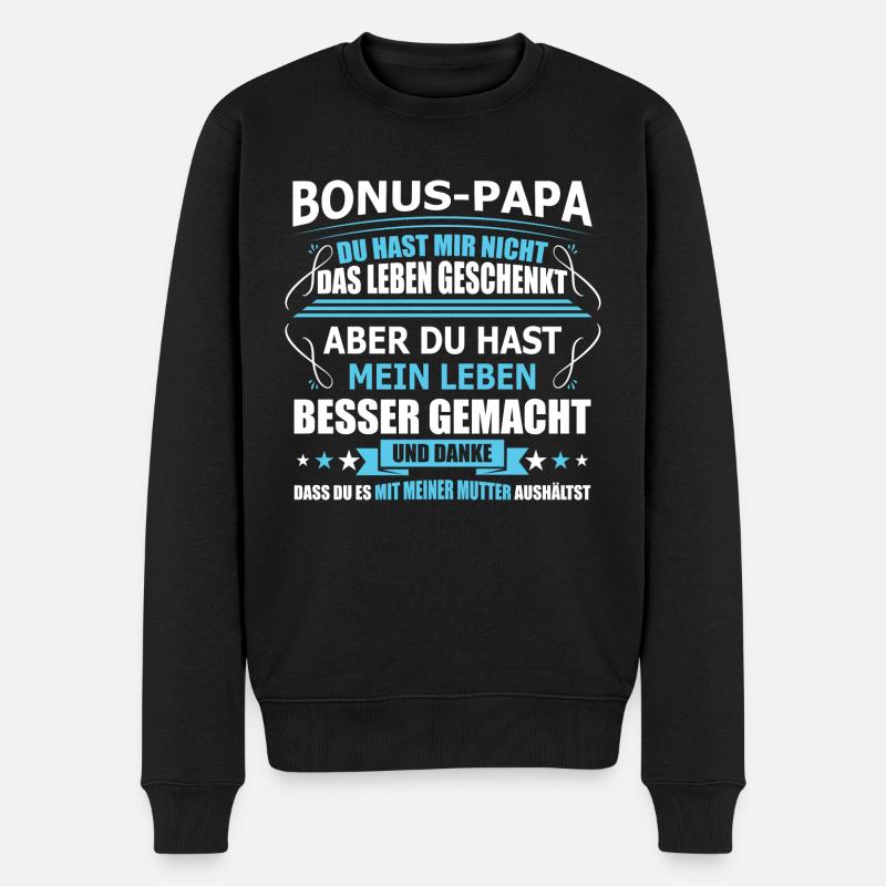 Bonus-papa Spruch Für Schwiegerväter Vatertag - Männer Premium Bio Pullover - Schwarz