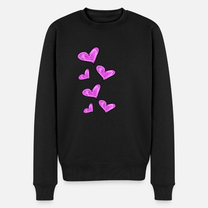 pinke Herzen - Männer Premium Bio Pullover - Schwarz